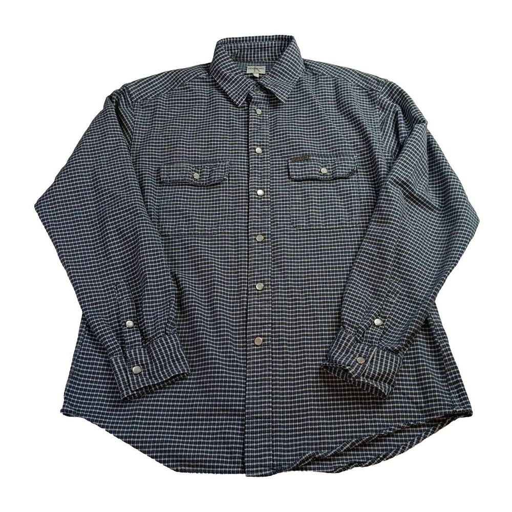 Calvin Klein Jeans Shirt Men's M Medium Blue Checkered Button Up Pearl Snap